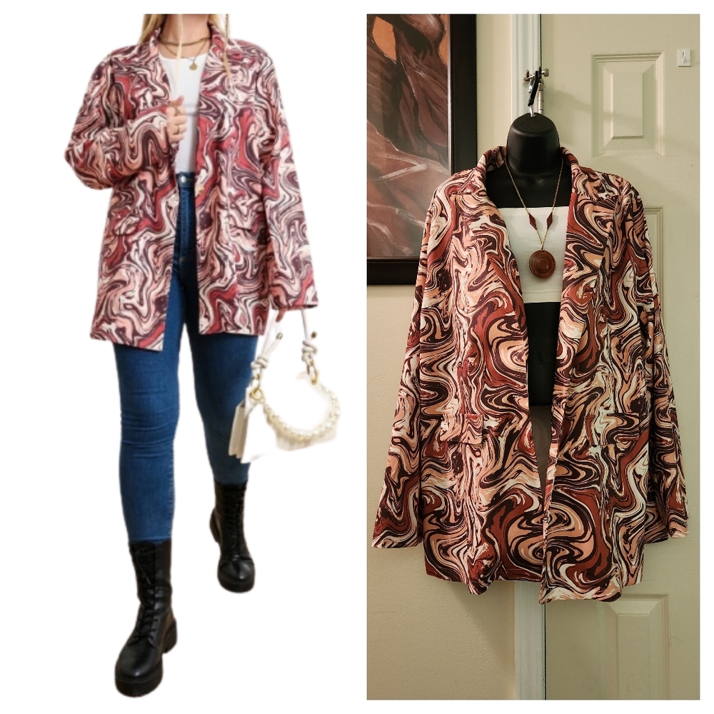 New Marble Design Open Front Plus Size Blazer Jac… - image 1